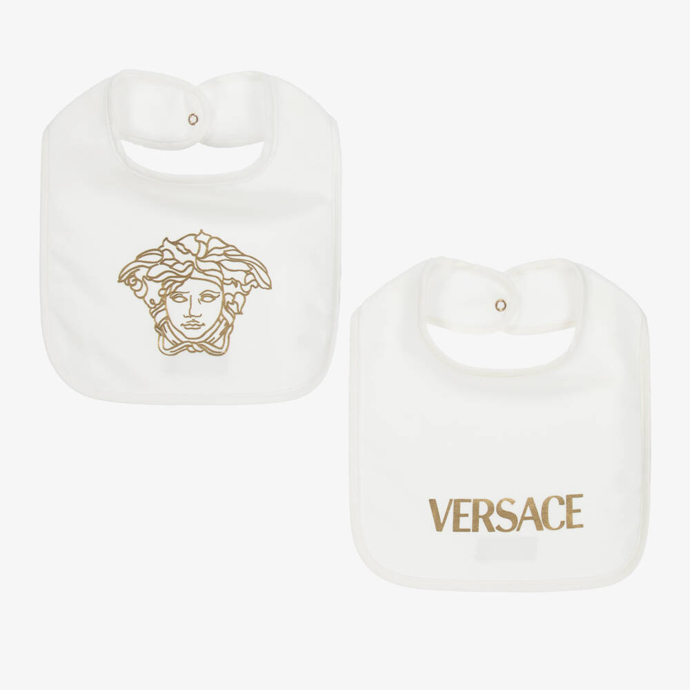 Versace-Ivory & Gold Bibs (2 Pack) | Childrensalon Outlet