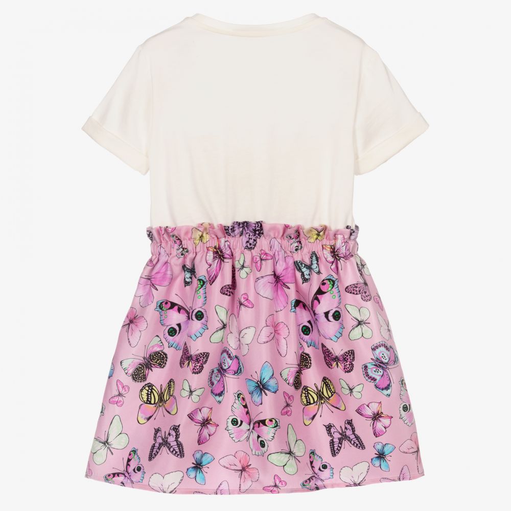 Versace-Кремово-розовое платье из шелка и джерси для девочек | Childrensalon Outlet
