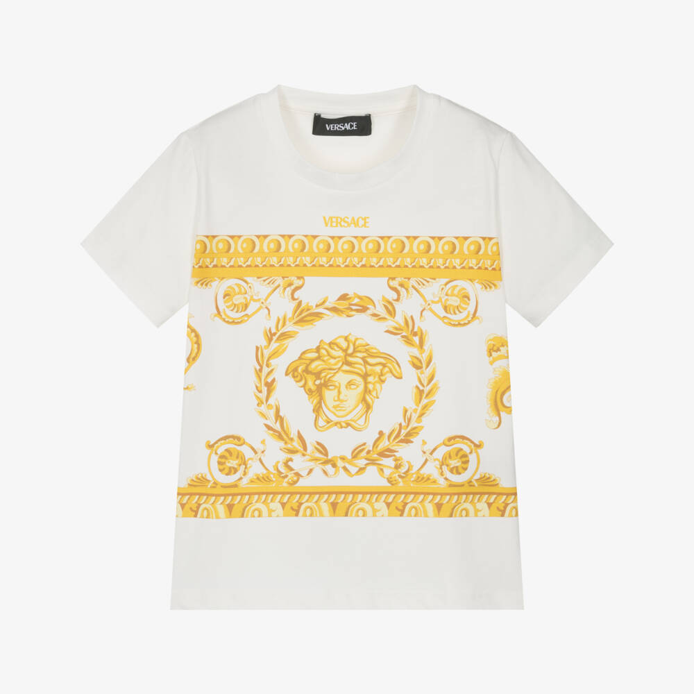Versace-تيشيرت قطن عاجي بشعار ميدوسا | Childrensalon Outlet
