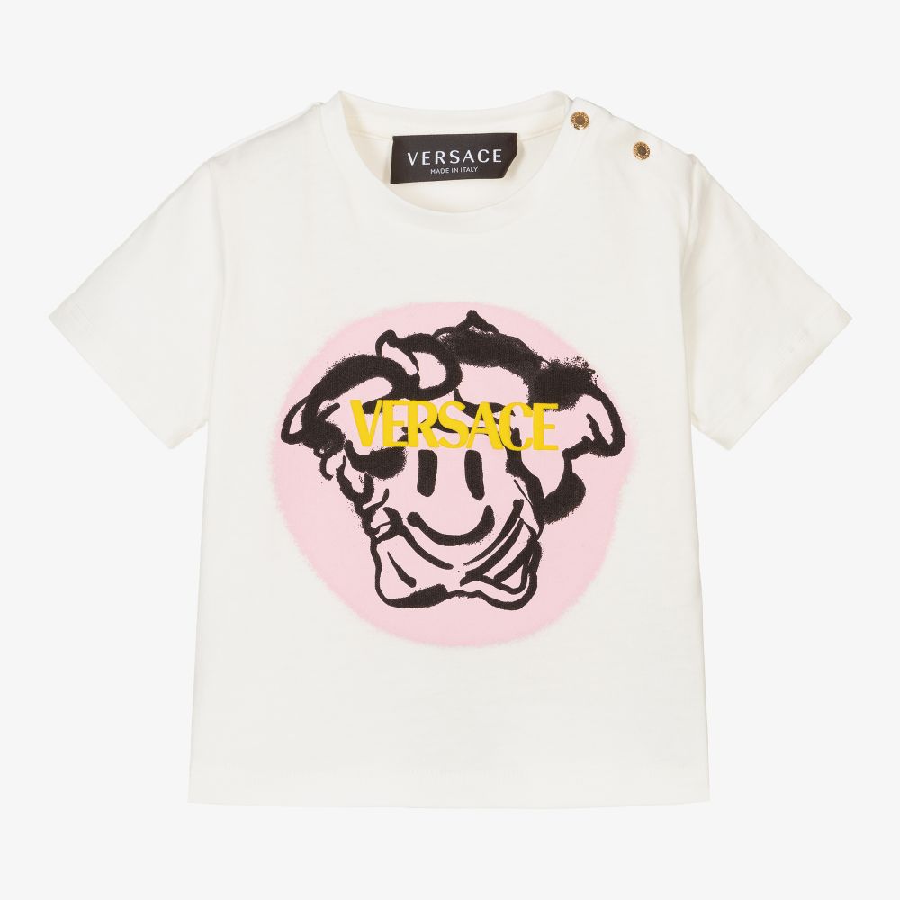 Versace - Elfenbeinfarbenes T-Shirt mit Medusa-Schild  | Childrensalon