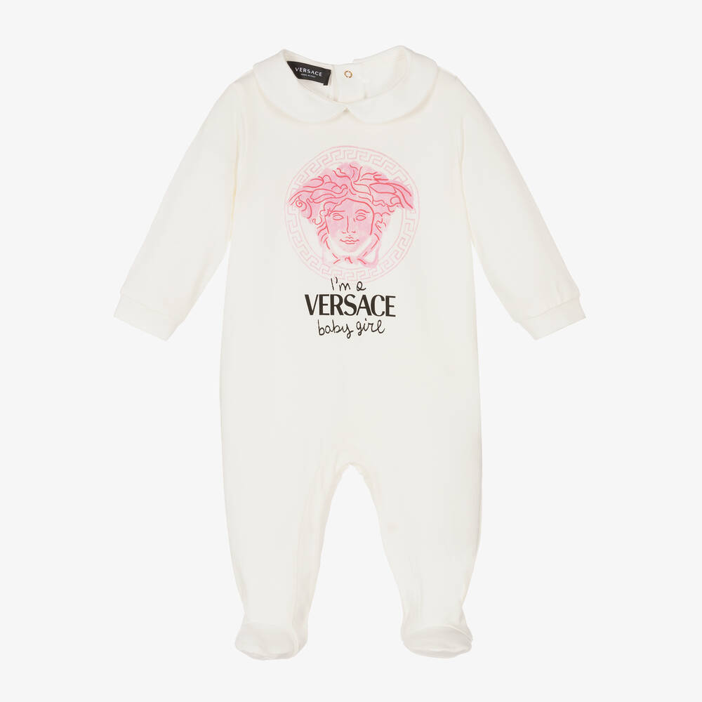 Versace - Strampler in Elfenbein und Rosa | Childrensalon