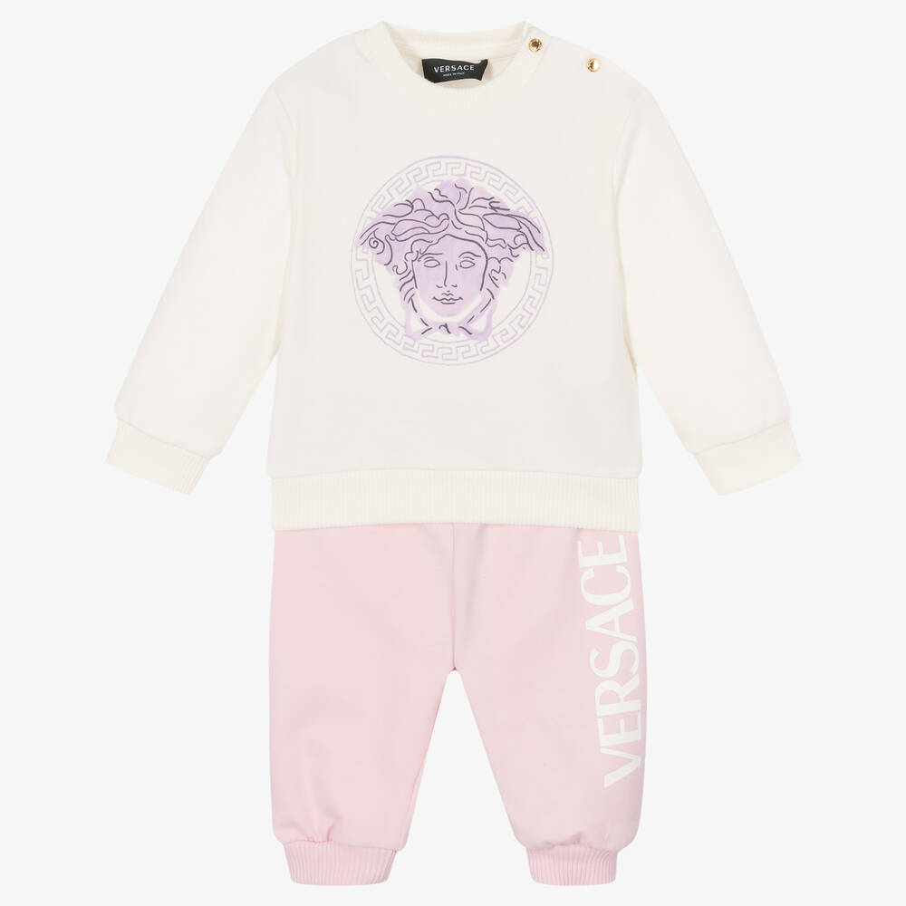 Versace - Survêtement ivoire et rose Medusa | Childrensalon