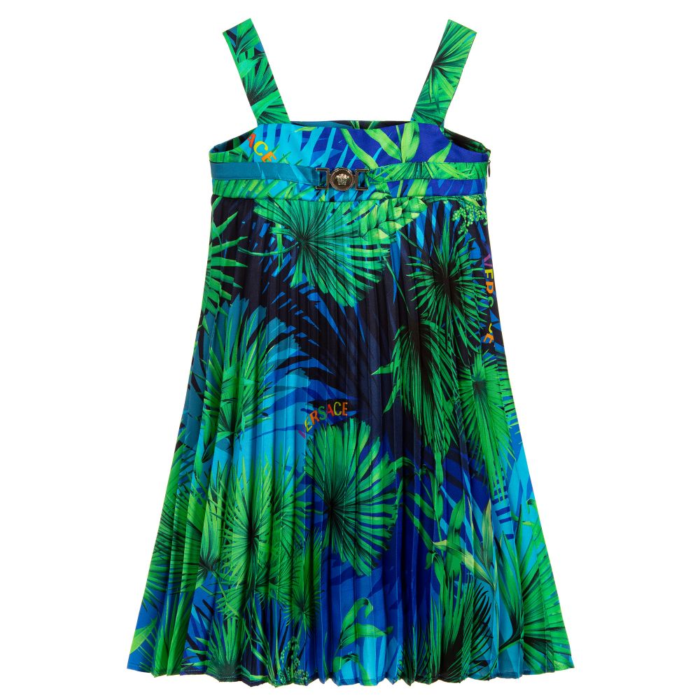 Versace - فستان حرير لون أزرق و أخضر | Childrensalon