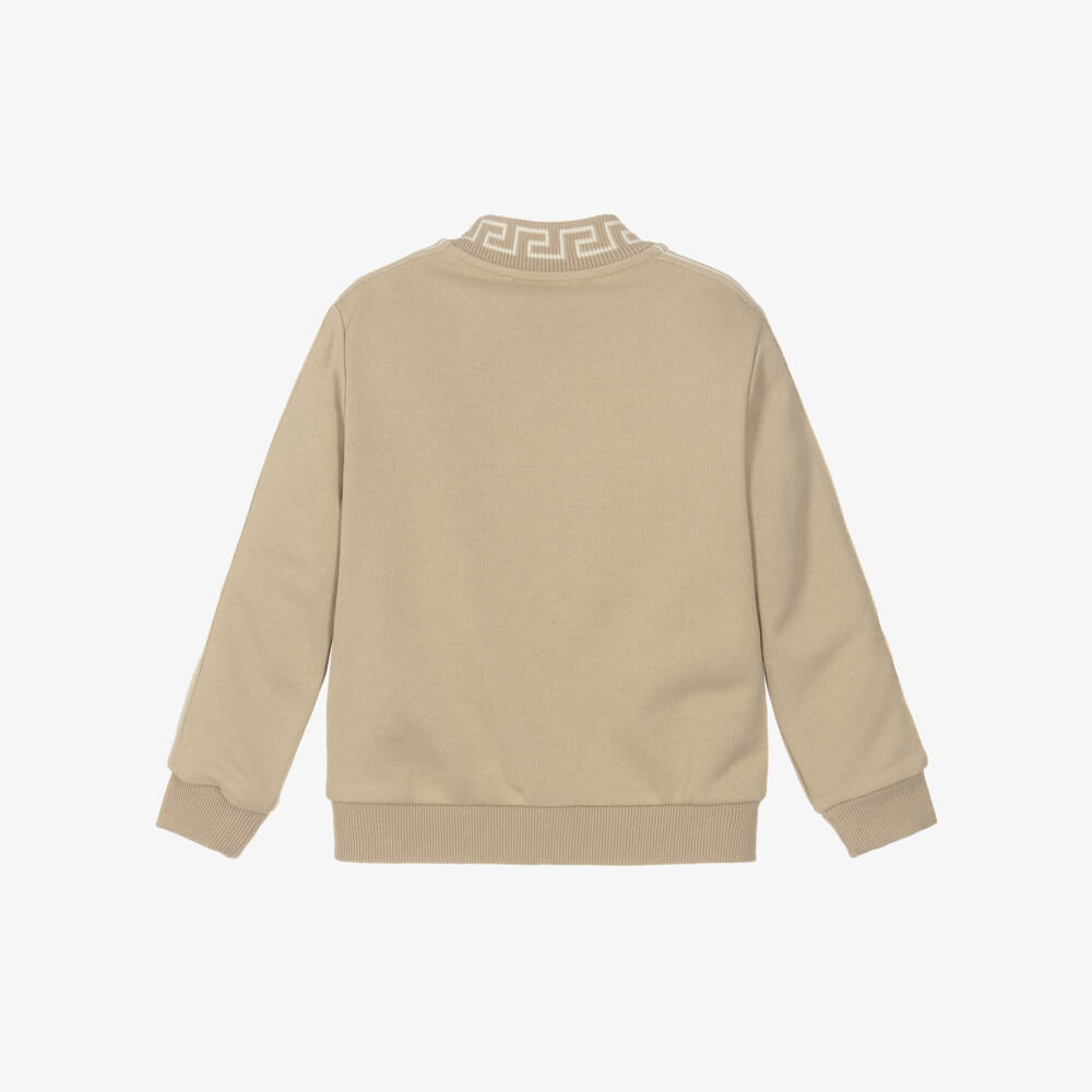 Versace-Junior Boys Beige Cotton Zip-Up Top with Greca & Medusa Logos | Childrensalon Outlet
