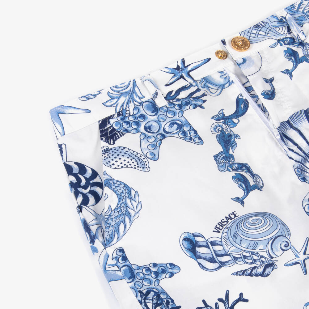 Versace-Шорты из хлопка океанического синего цвета для мальчиков | Childrensalon Outlet