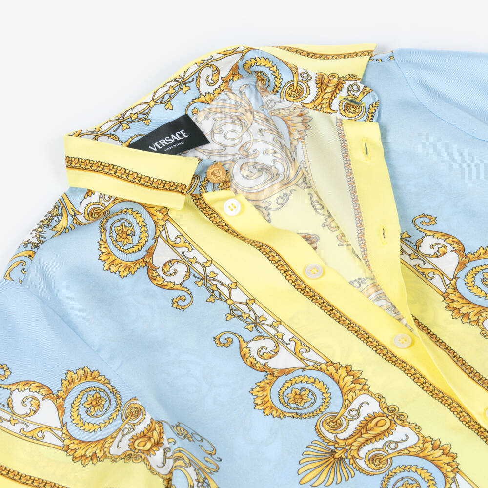 Versace-Junior Boys Blue & Yellow Silk Barocco Shirt | Childrensalon Outlet