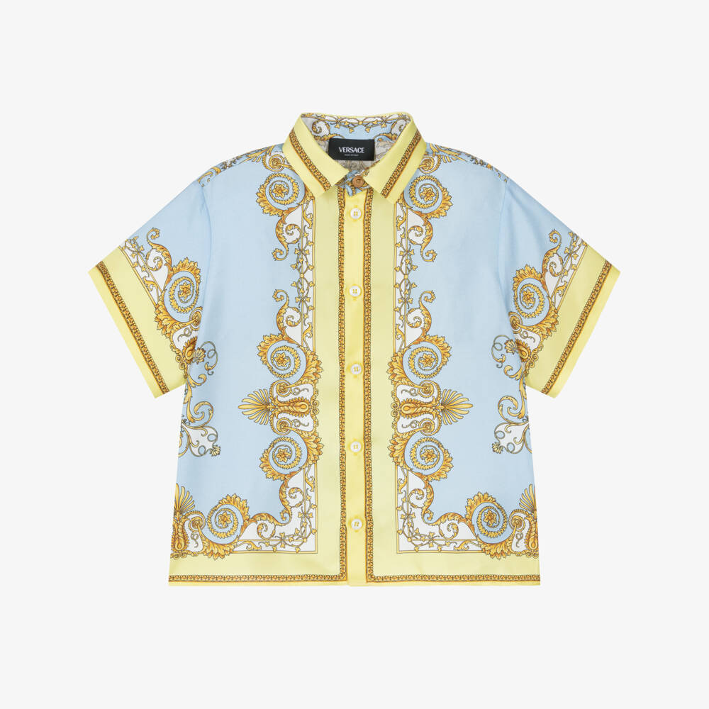 Versace-Junior Boys Blue & Yellow Silk Barocco Shirt | Childrensalon Outlet
