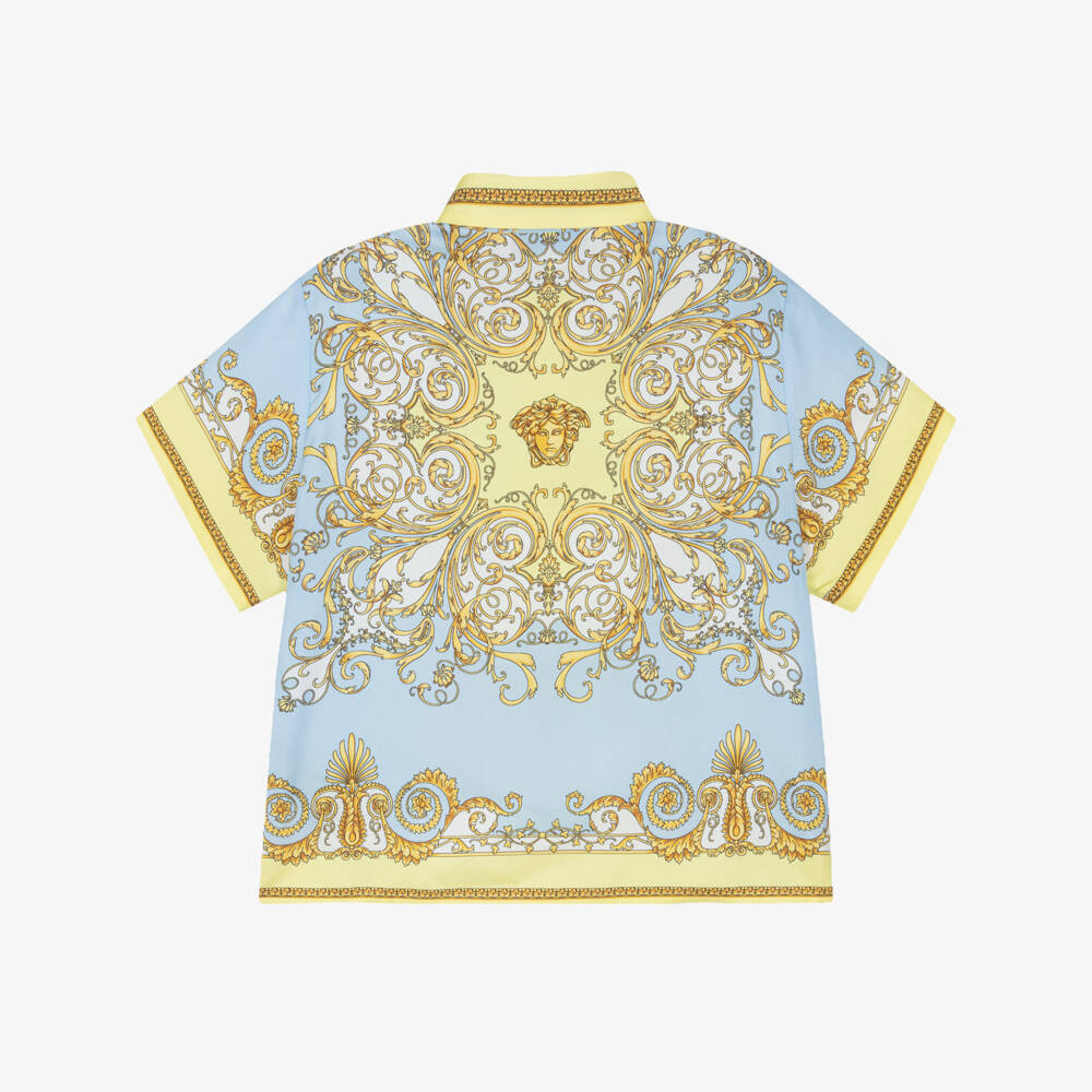 Versace-Junior Boys Blue & Yellow Silk Barocco Shirt | Childrensalon Outlet