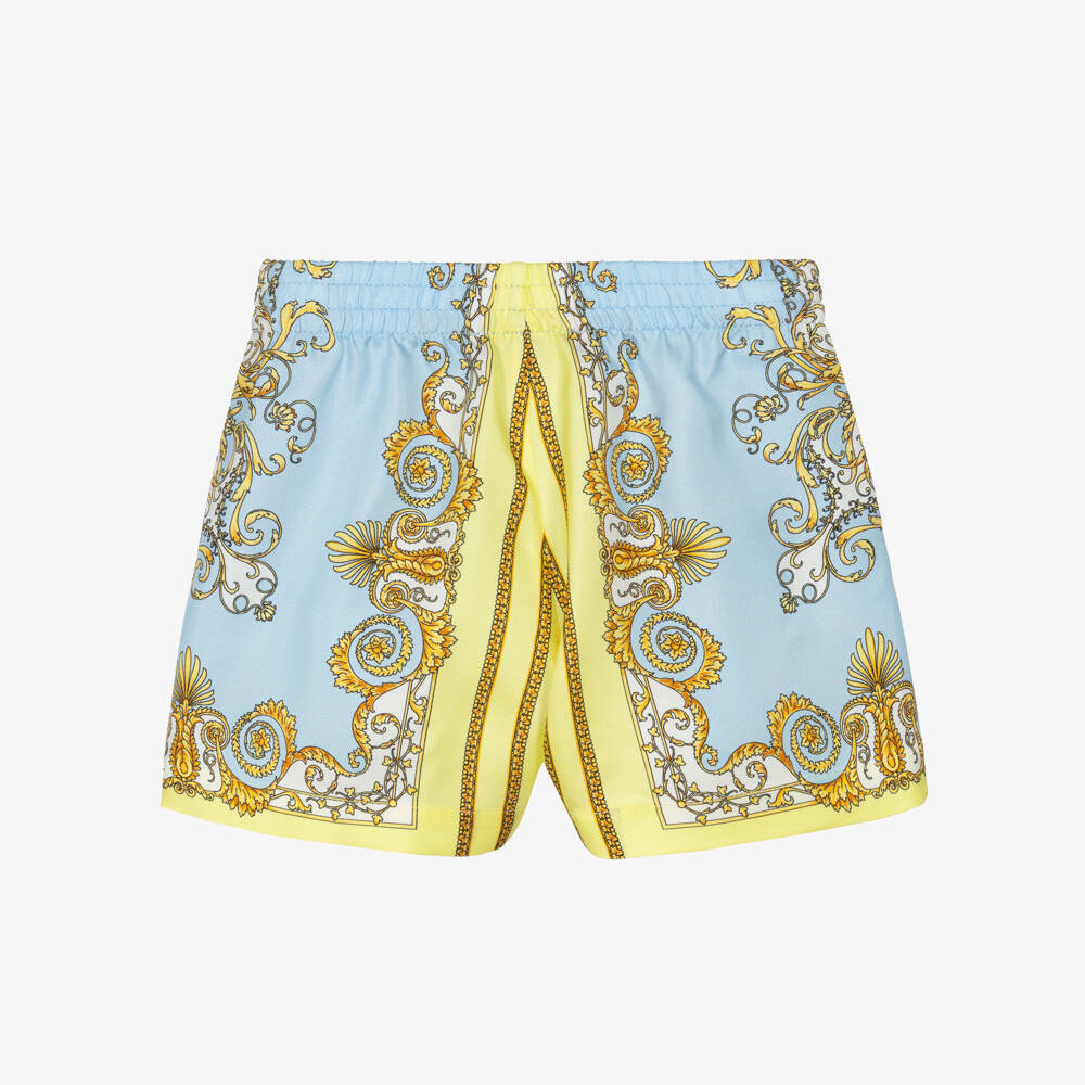 Versace-Шорты из шелка с синим узором Barocco для мальчиков | Childrensalon Outlet