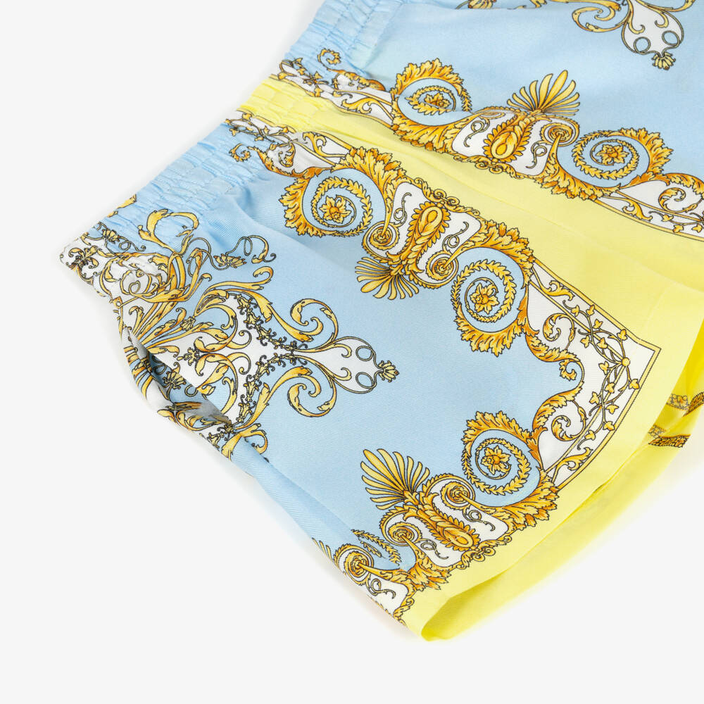 Versace-Шорты из шелка с синим узором Barocco для мальчиков | Childrensalon Outlet