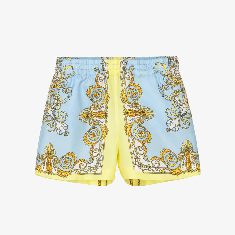 Versace-Шорты из шелка с синим узором Barocco для мальчиков | Childrensalon Outlet