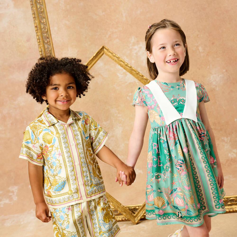 Versace-Шелковая рубашка золотисто-кремовая для мальчиков | Childrensalon Outlet