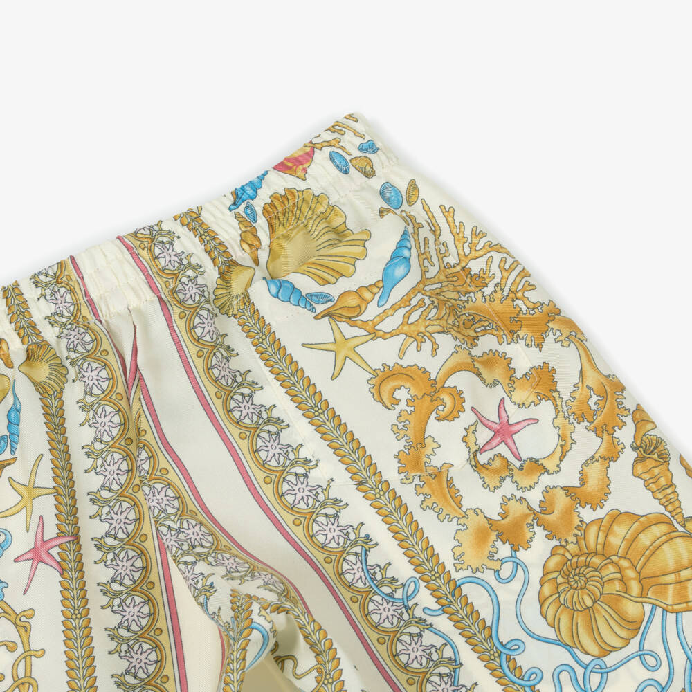 Versace - Junior Boys Ivory & Gold Underwater Barocco Silk Shorts ...