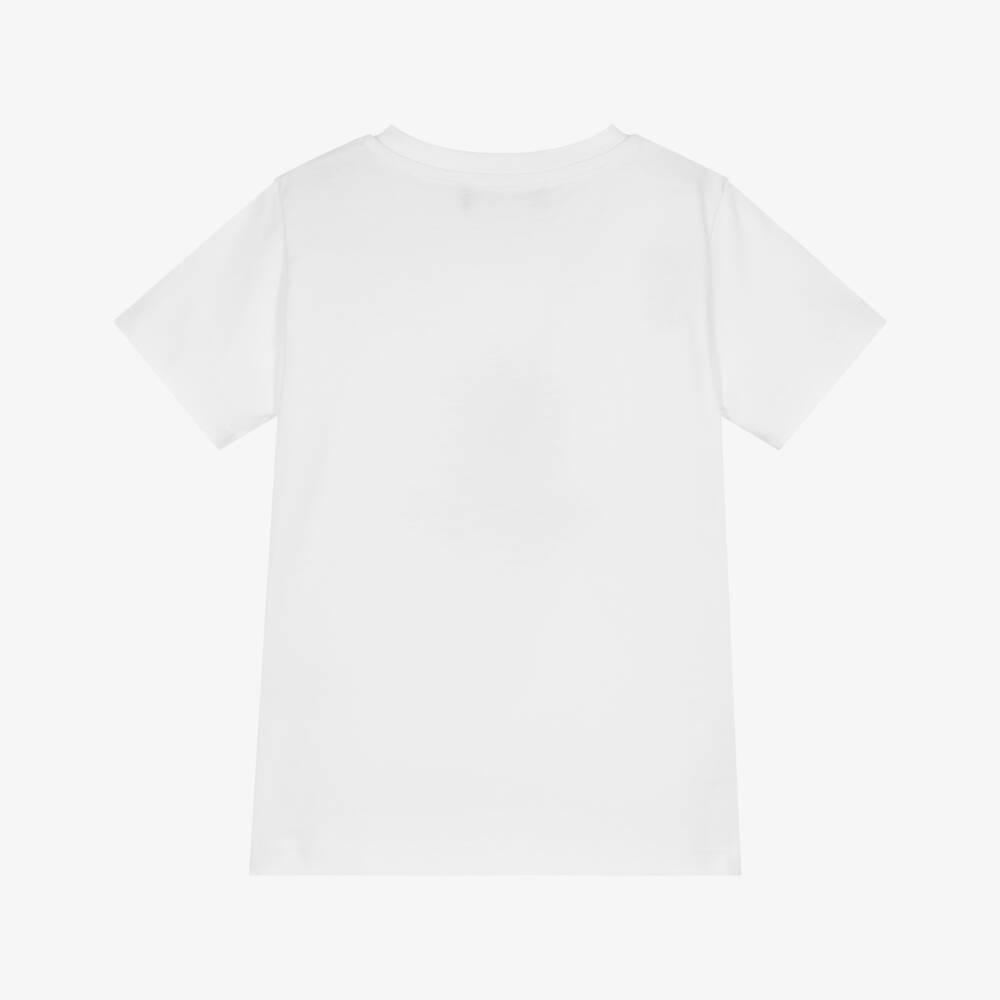 Versace-Junior Boys White Cotton T-Shirt with Gold Logo Crest | Childrensalon Outlet
