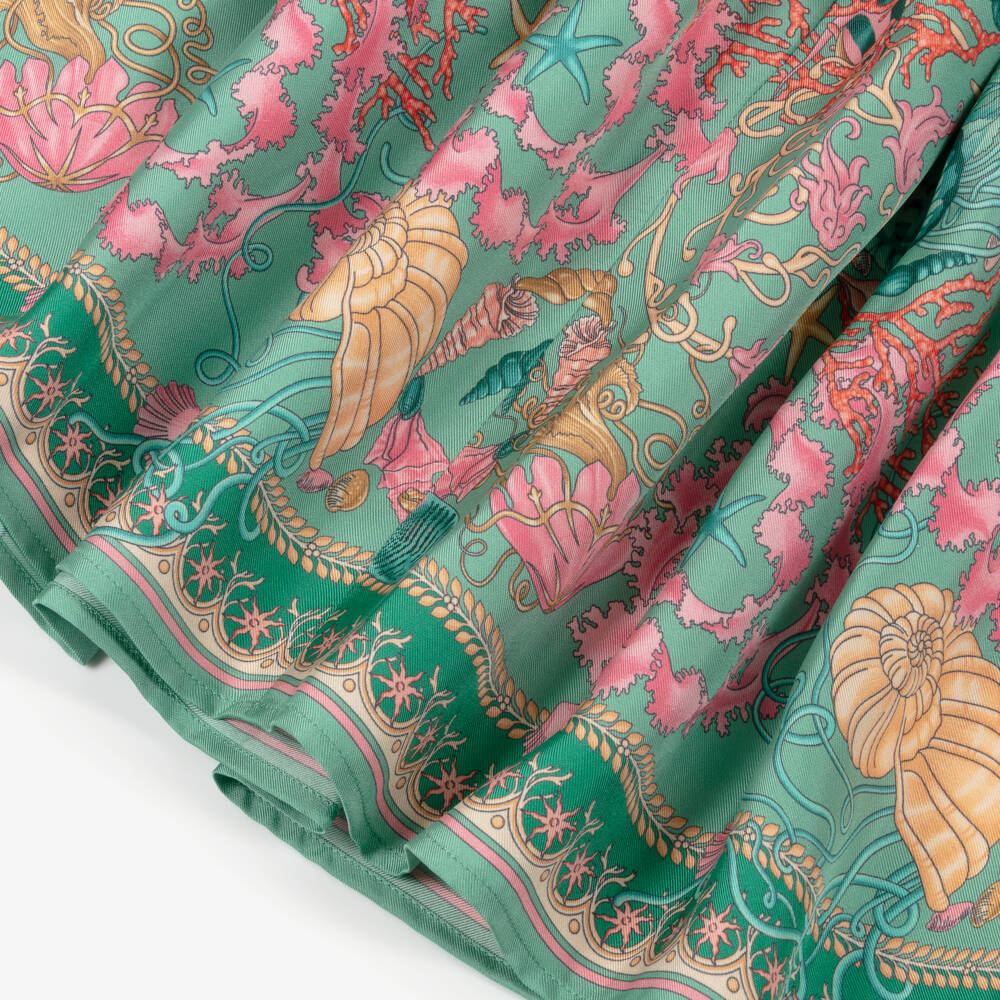 Versace-فستان باروك حريري أخضر للبنات | Childrensalon Outlet