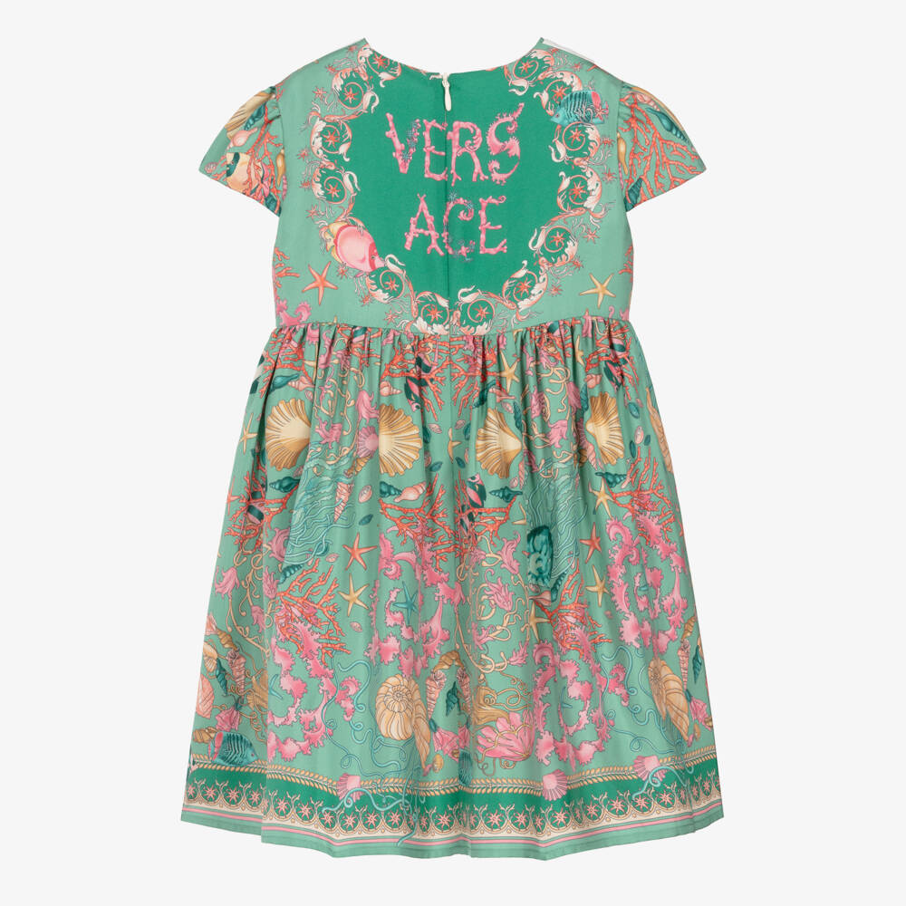 Versace-فستان باروك حريري أخضر للبنات | Childrensalon Outlet