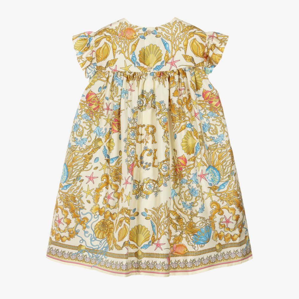 Versace-Junior Girls Ivory & Gold Underwater Barocco Print Silk Dress | Childrensalon Outlet