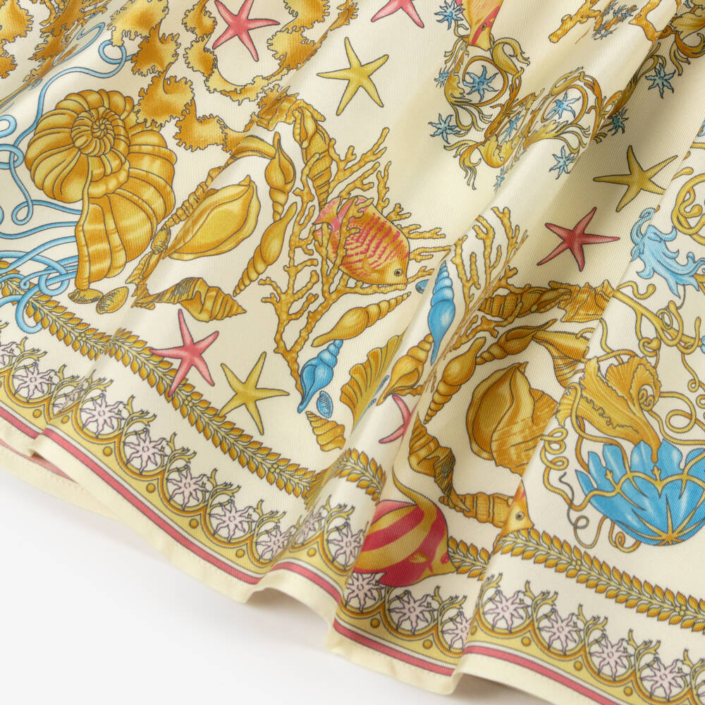 Versace-Junior Girls Ivory & Gold Underwater Barocco Print Silk Dress | Childrensalon Outlet