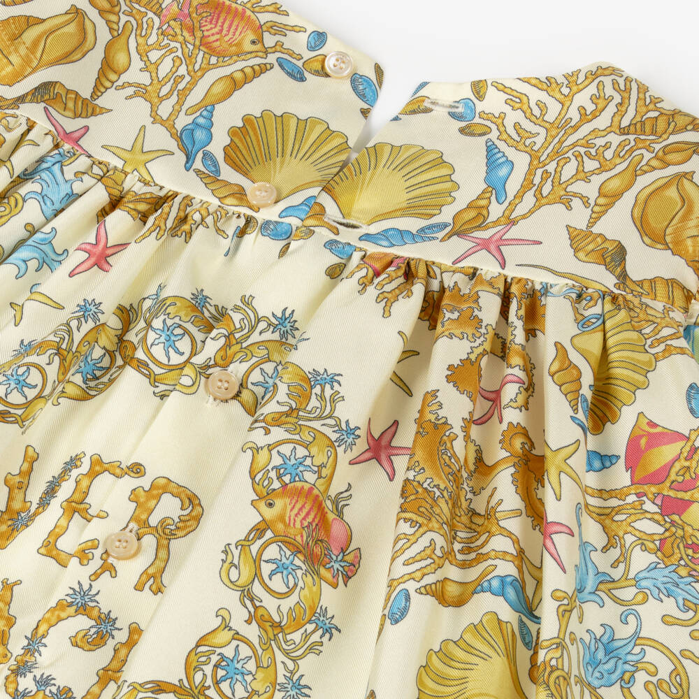 Versace-Junior Girls Ivory & Gold Underwater Barocco Print Silk Dress | Childrensalon Outlet