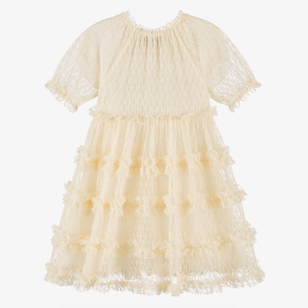 Versace-Кремовое кружевное платье для девочек | Childrensalon Outlet