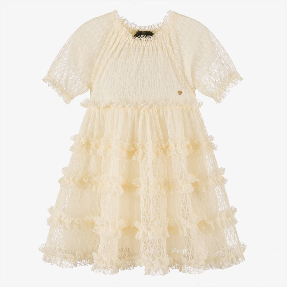 Versace-Кремовое кружевное платье для девочек | Childrensalon Outlet