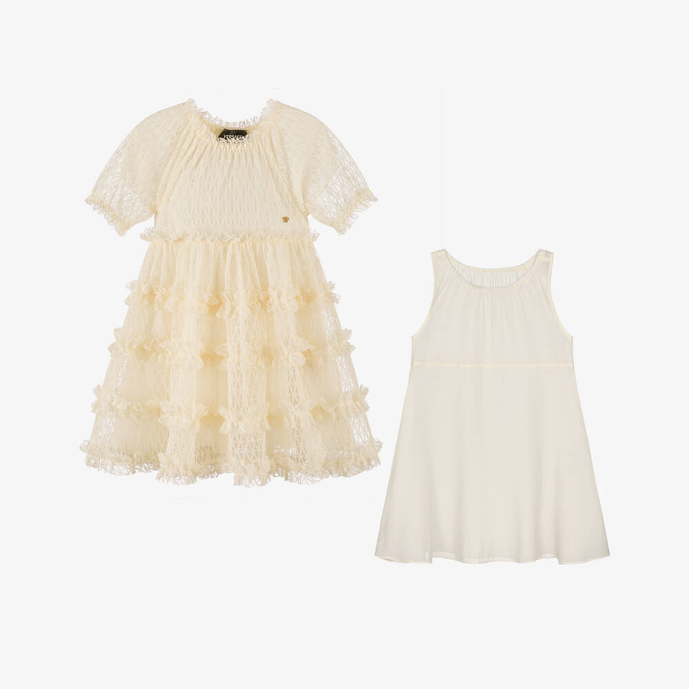 Versace-Кремовое кружевное платье для девочек | Childrensalon Outlet