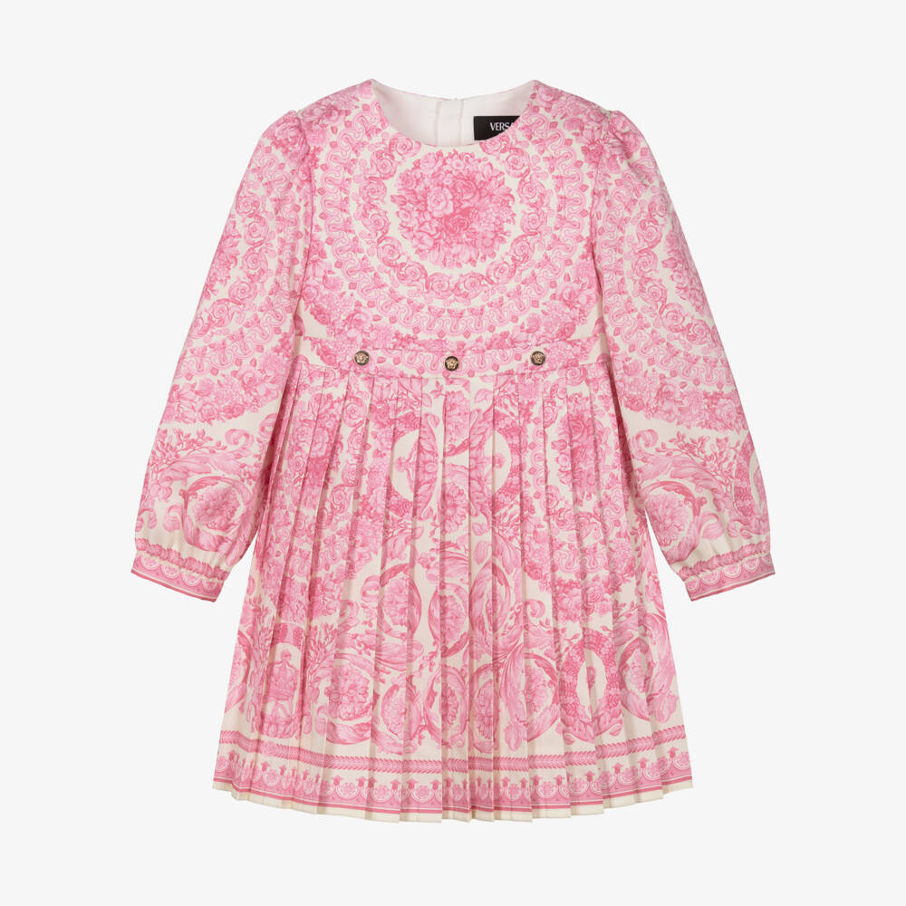 Versace-Junior Girls Pale Pink Satin Barocco Foulard Dress | Childrensalon Outlet