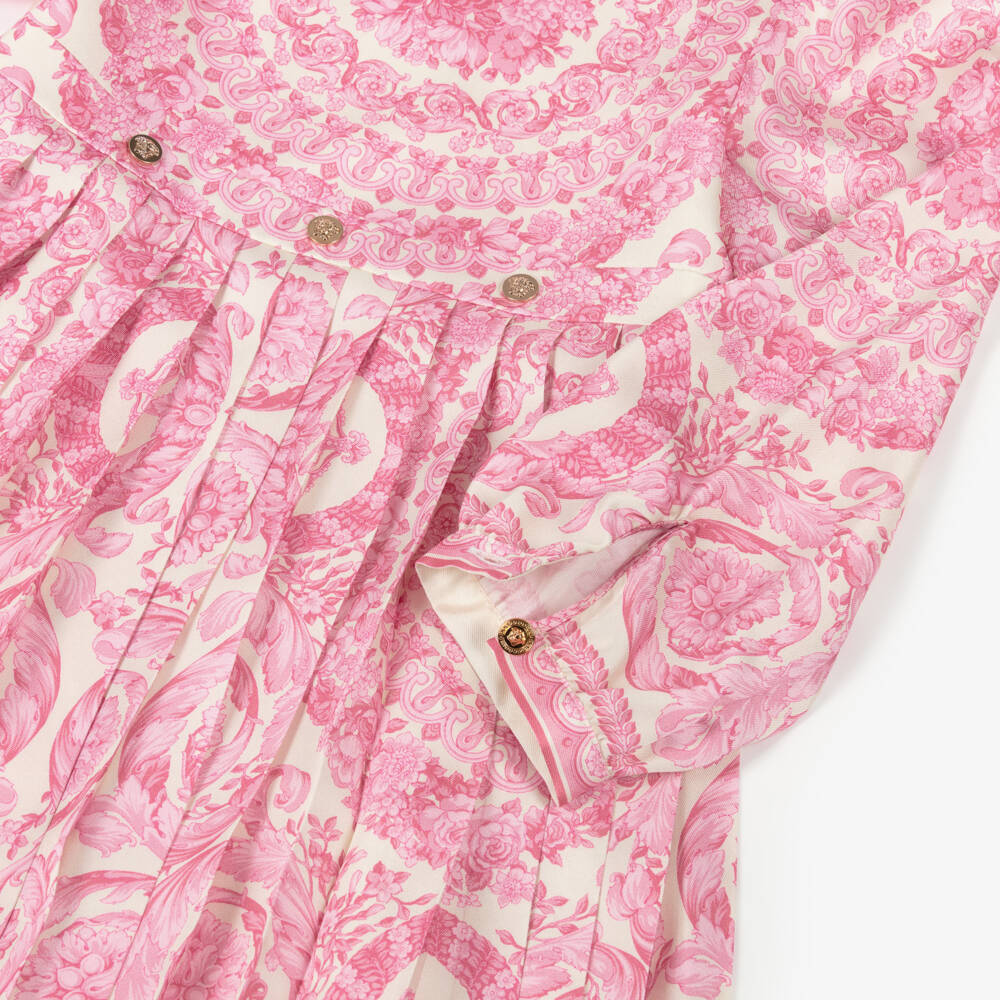 Versace-Junior Girls Pale Pink Satin Barocco Foulard Dress | Childrensalon Outlet
