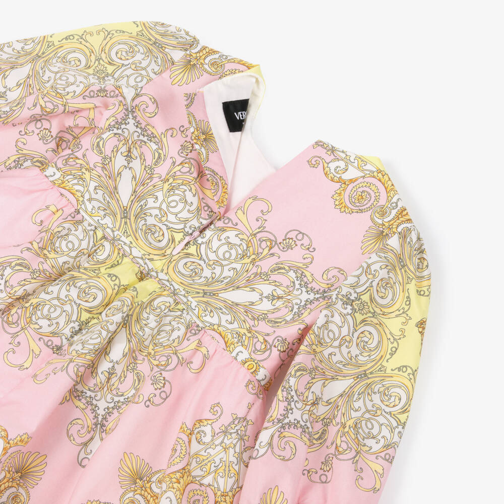 Versace-Junior Girls Pink & Gold Barocco Cotton Dress | Childrensalon Outlet