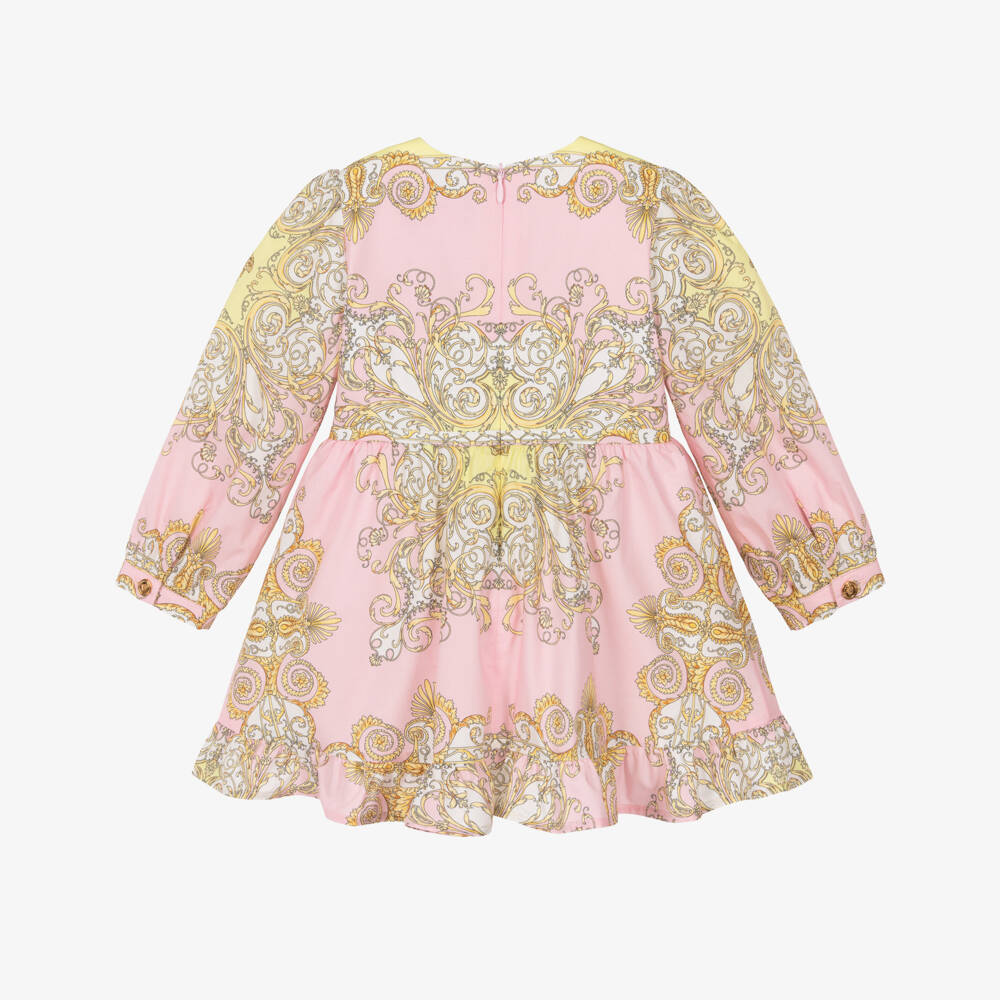 Versace-Junior Girls Pink & Gold Barocco Cotton Dress | Childrensalon Outlet