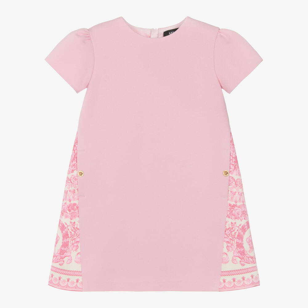 Versace-Junior Girls Pink Jersey & Barocco Print Dress | Childrensalon Outlet