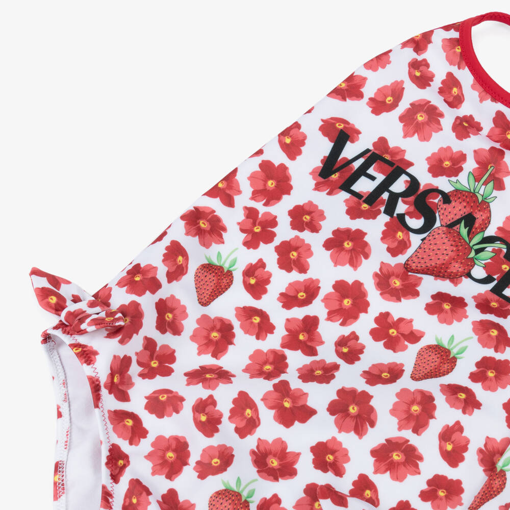 Versace-Junior Girls Red Floral Strawberry Swimsuit | Childrensalon Outlet