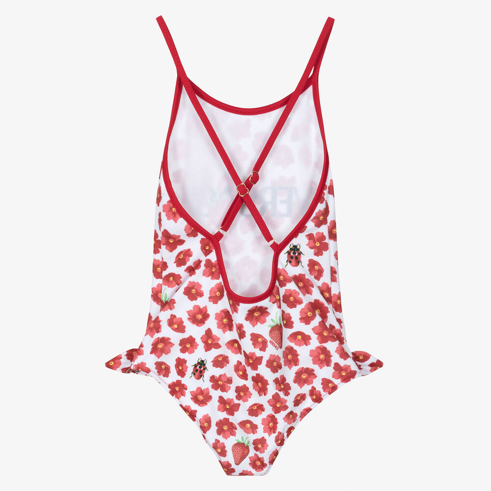 Versace-Junior Girls Red Floral Strawberry Swimsuit | Childrensalon Outlet