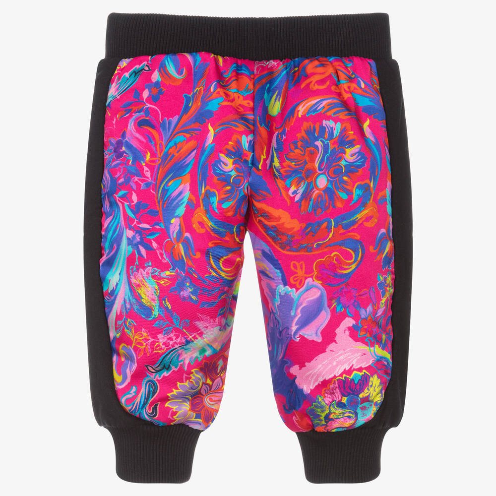 Versace-جوغرز قطن جيرسي لون أسود وزهري بنقشة الباروك للبنات | Childrensalon Outlet