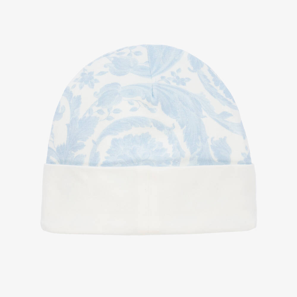 Versace Light Blue Barocco Print Cotton Baby Hat