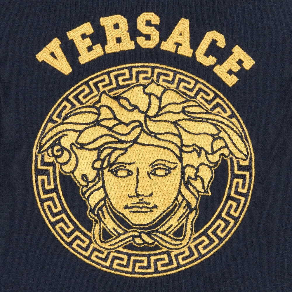 Versace - Navy Blue Cotton Medusa Zip-Up Top | Childrensalon
