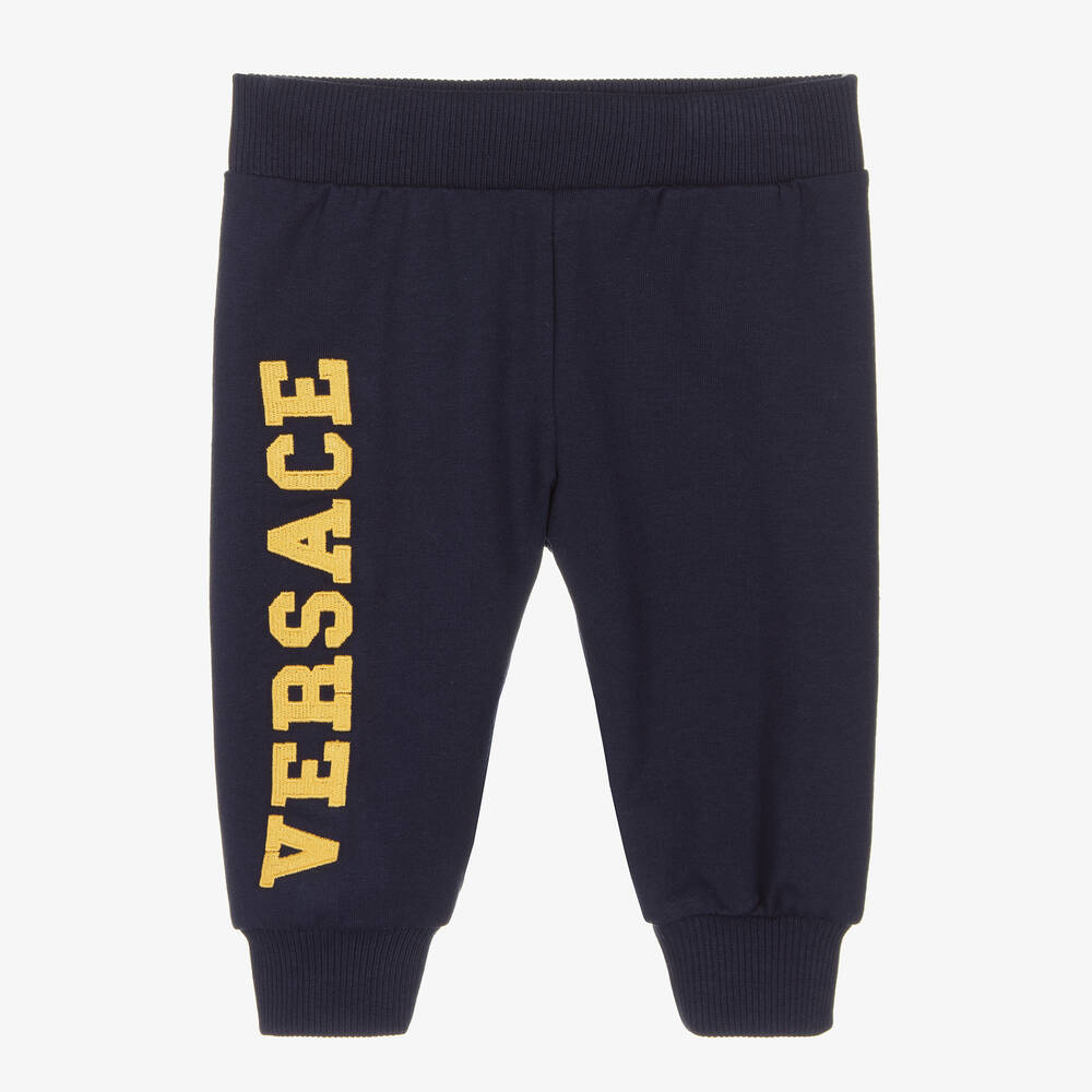 Versace - Bas de jogging coton bleu et doré | Childrensalon