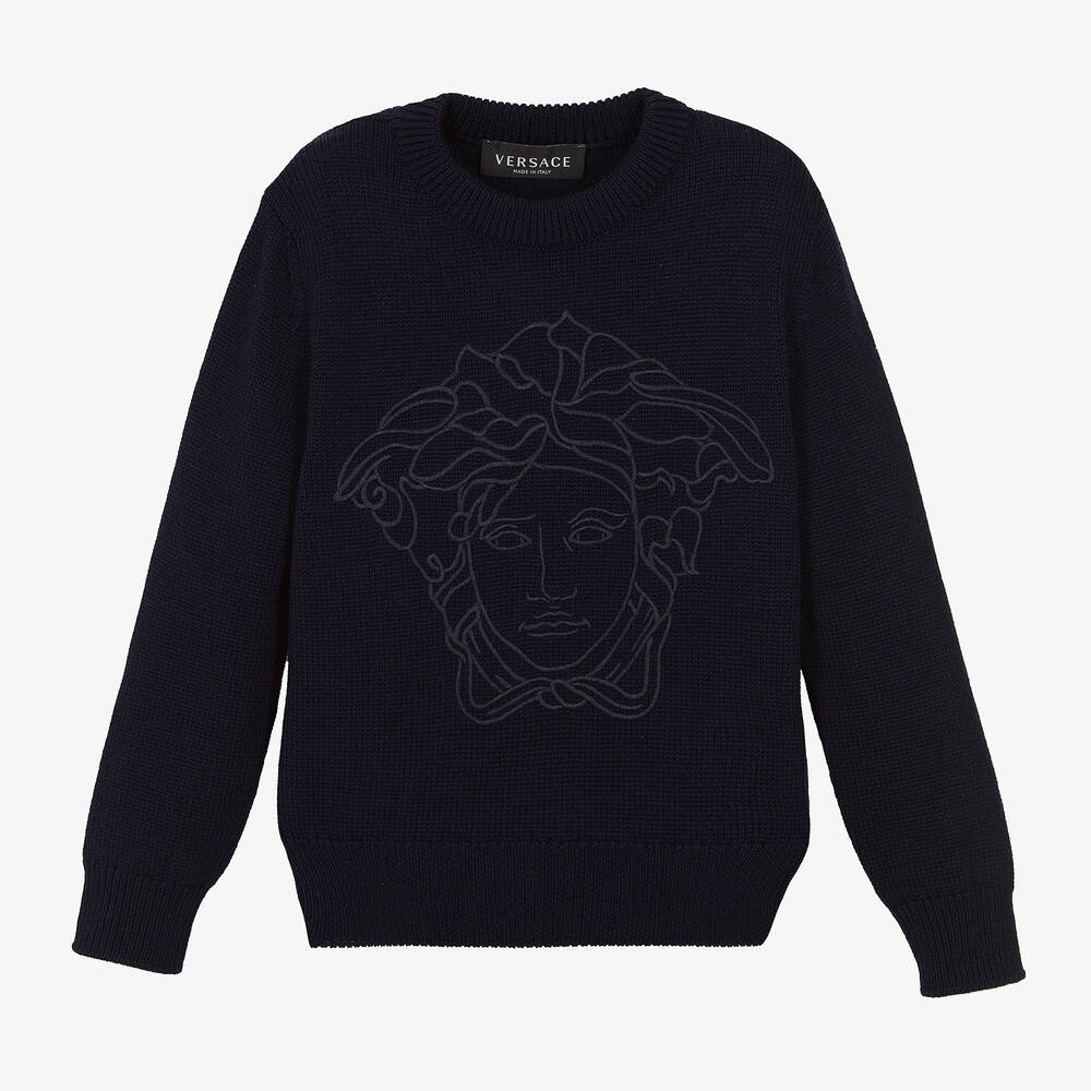 Versace - Navyblauer Medusa Schurwollpullover | Childrensalon