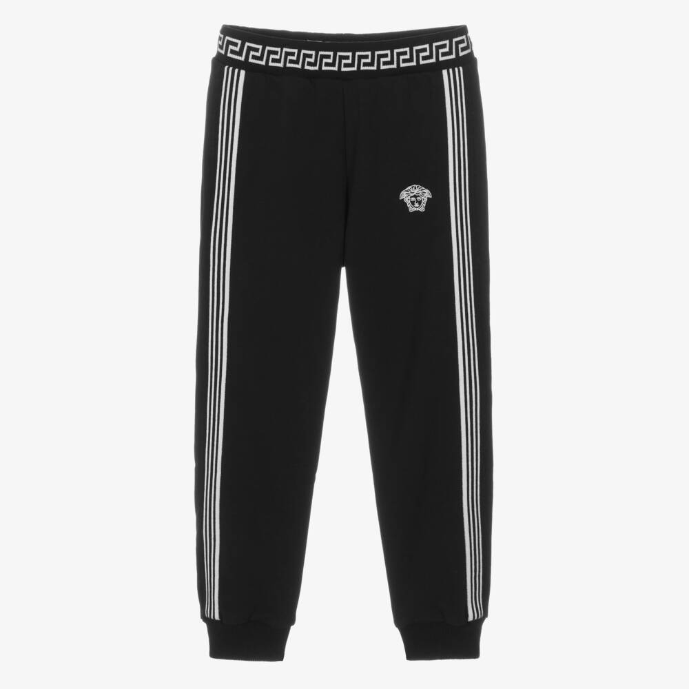 Versace-Older Boys Black Cotton Joggers with Greca Waistband | Childrensalon Outlet