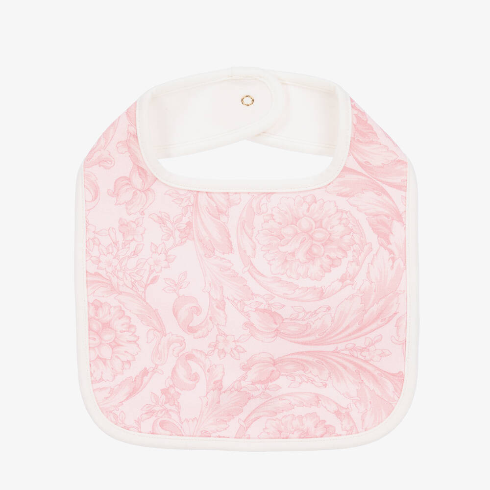 Versace-Pink Barocco Print Cotton Baby Bib | Childrensalon Outlet
