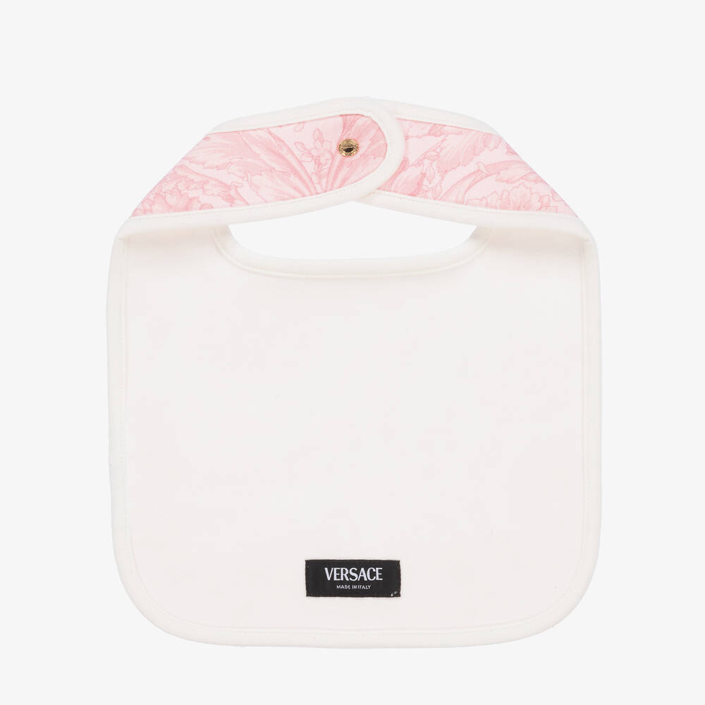 Versace-Pink Barocco Print Cotton Baby Bib | Childrensalon Outlet