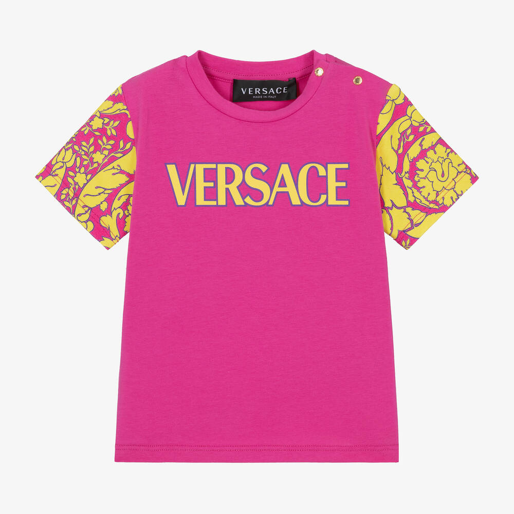 Versace - تيشيرت قطن جيرسي لون زهري بطبعة باروك | Childrensalon