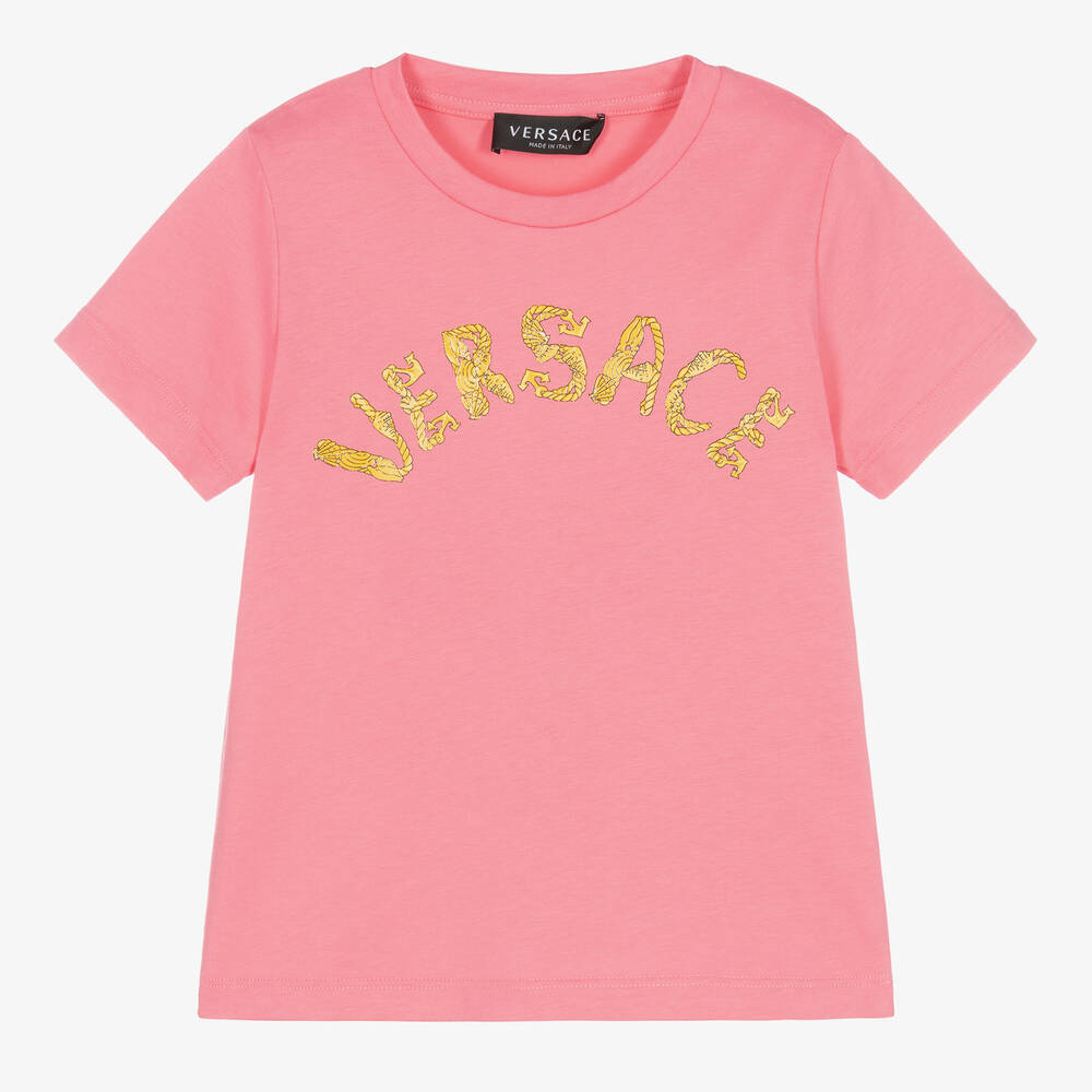 Versace - Розово-золотистая футболка из хлопка | Childrensalon
