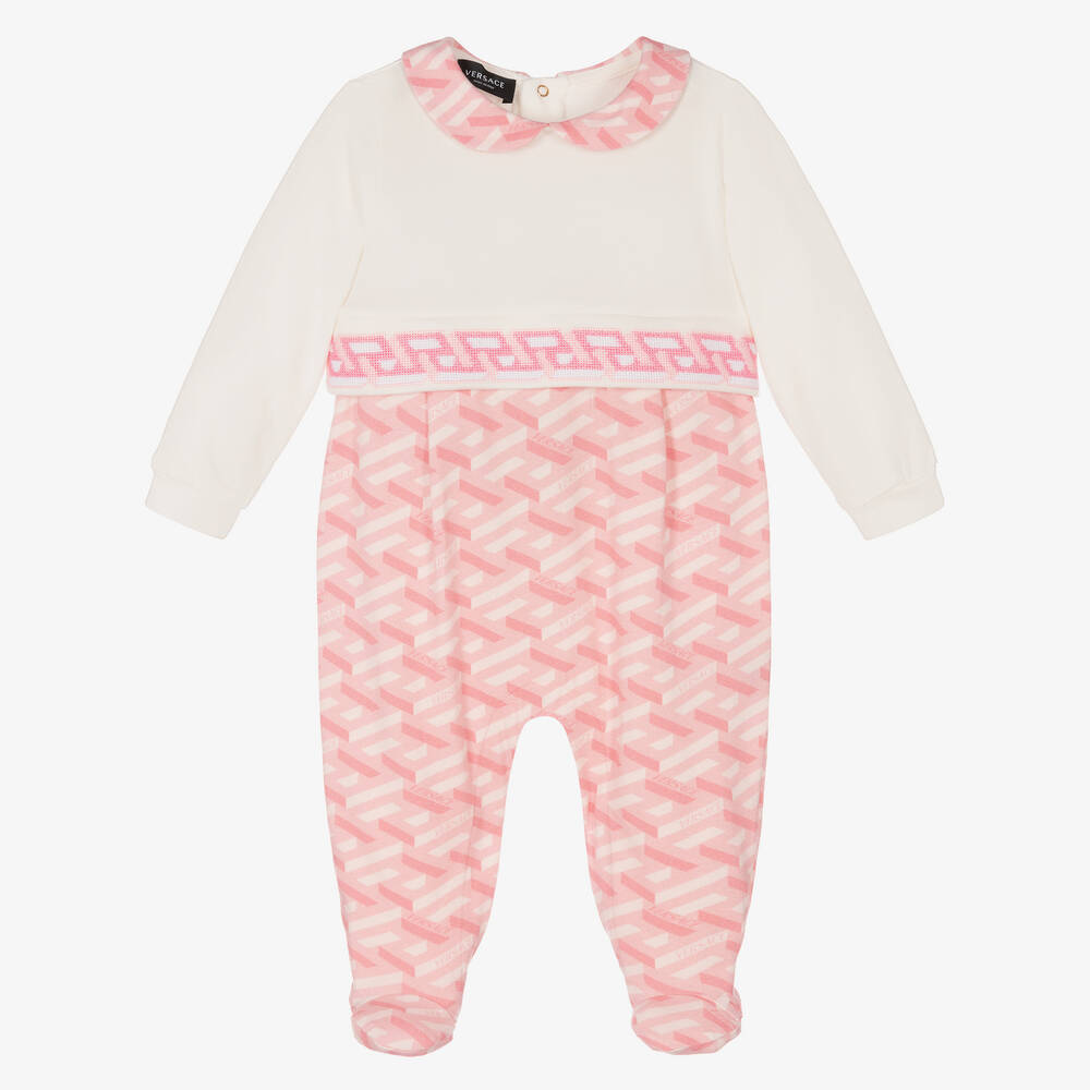 Versace - Pink & Ivory Logo Babygrow | Childrensalon