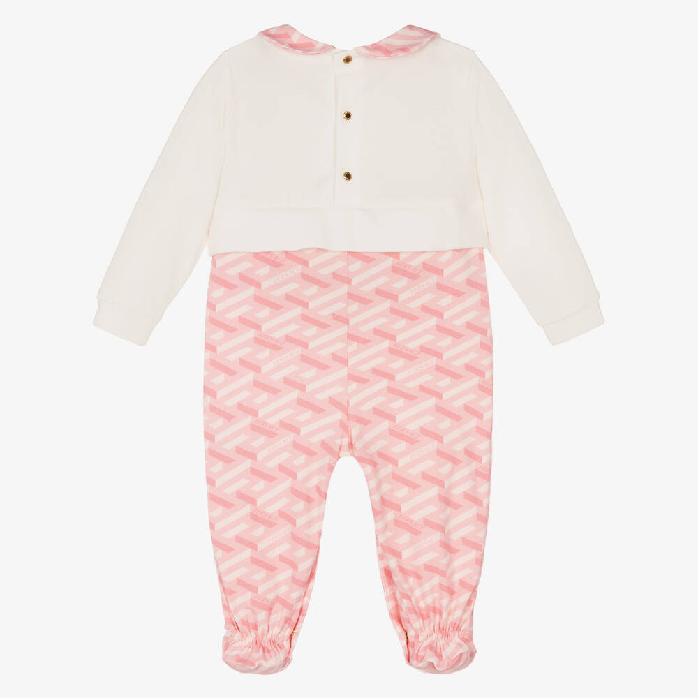 Versace-Pink & Ivory Logo Babygrow | Childrensalon Outlet