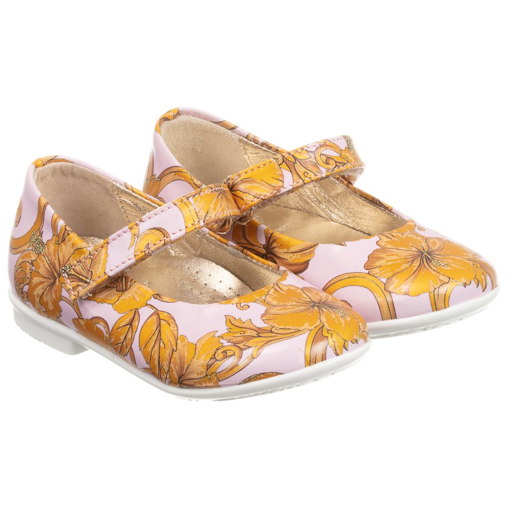 Versace - Pink Leather Baroque Shoes | Childrensalon