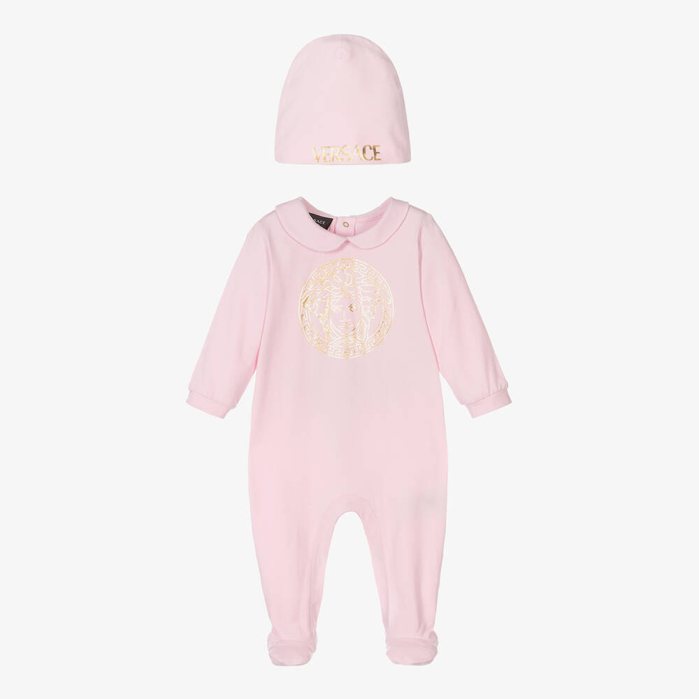 Versace-Pink Logo Babygrow Gift Set | Childrensalon Outlet