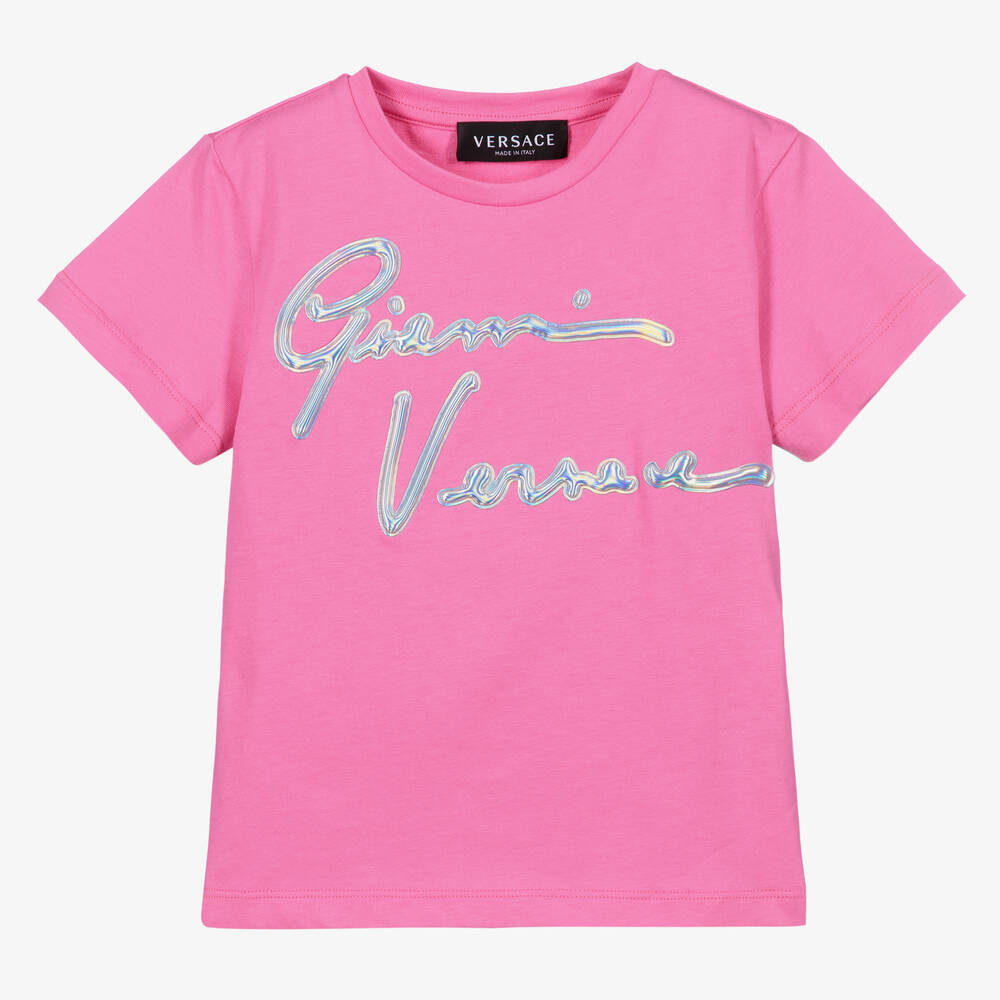 Versace - Pinkes T-Shirt mit Signatur-Logo | Childrensalon
