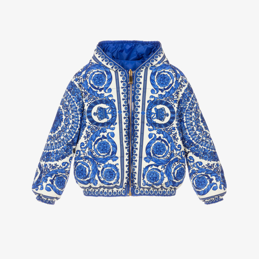 Versace-Reversible Blue Barocco Down Padded Jacket | Childrensalon Outlet