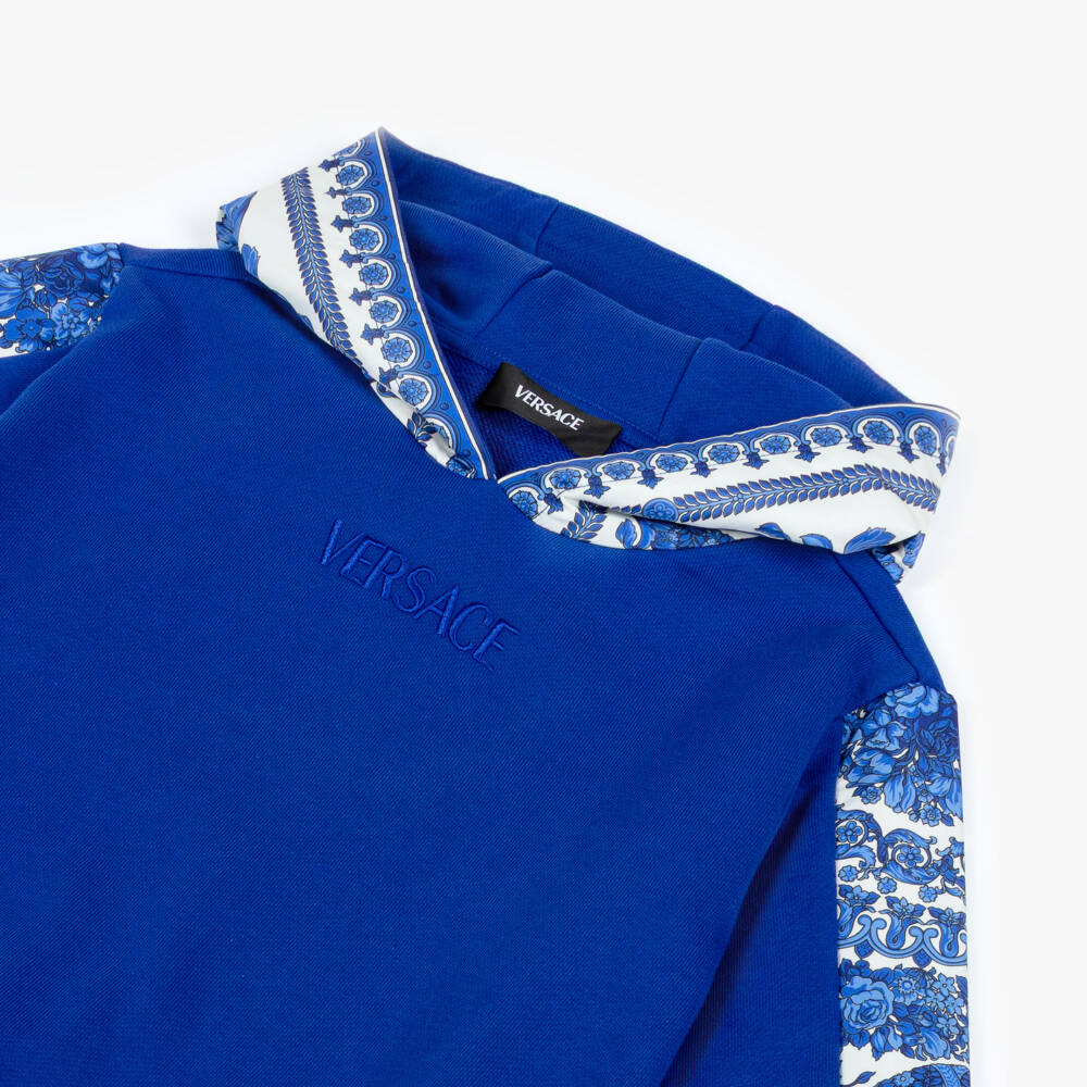 Versace-Royal Blue Cotton Barocco Junior Hoodie | Childrensalon Outlet